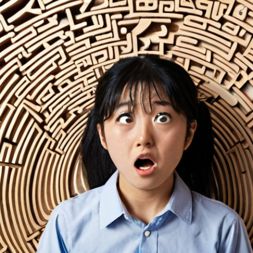 Home 18 **Image Prompt 1: Navigating Japanese Particles**
A student looking perplexed and slightly frustrated, surrounded by swirling Japanese particles (は, が, を, に, で, へ) written in a playful, maze-like pattern. Books and online resources are scattered around, hinting at the complexity of Japanese grammar. The overall tone is lighthearted but emphasizes the challenge of learning particles. Keywords: Japanese particles, grammar, learning Japanese, confusion, study, language learning.