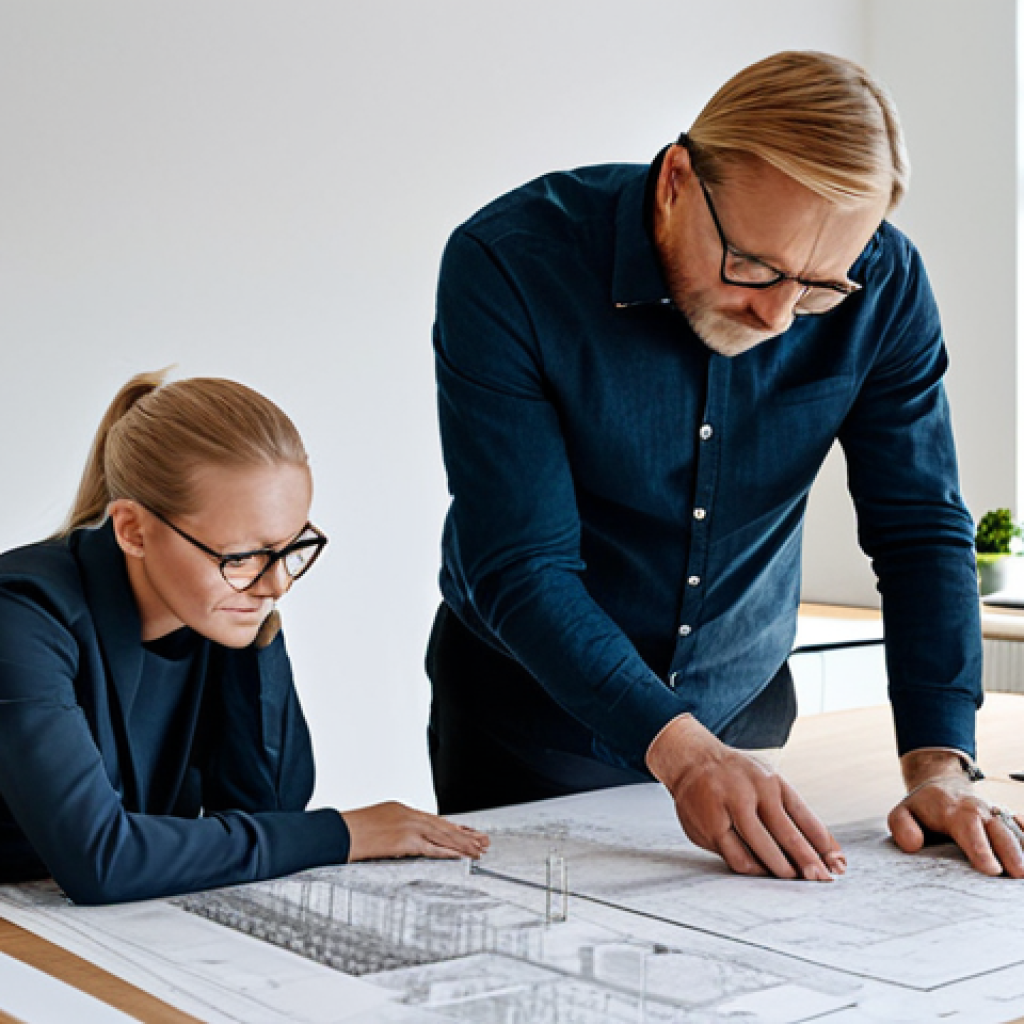 **
A professional architect, fully clothed in a stylish but modest Swedish design studio, reviewing blueprints with a colleague. Natural lighting, clean and modern environment with Scandinavian furniture. Appropriate attire, safe for work, perfect anatomy, natural proportions, professional photography, high quality. Family-friendly and professional.
**