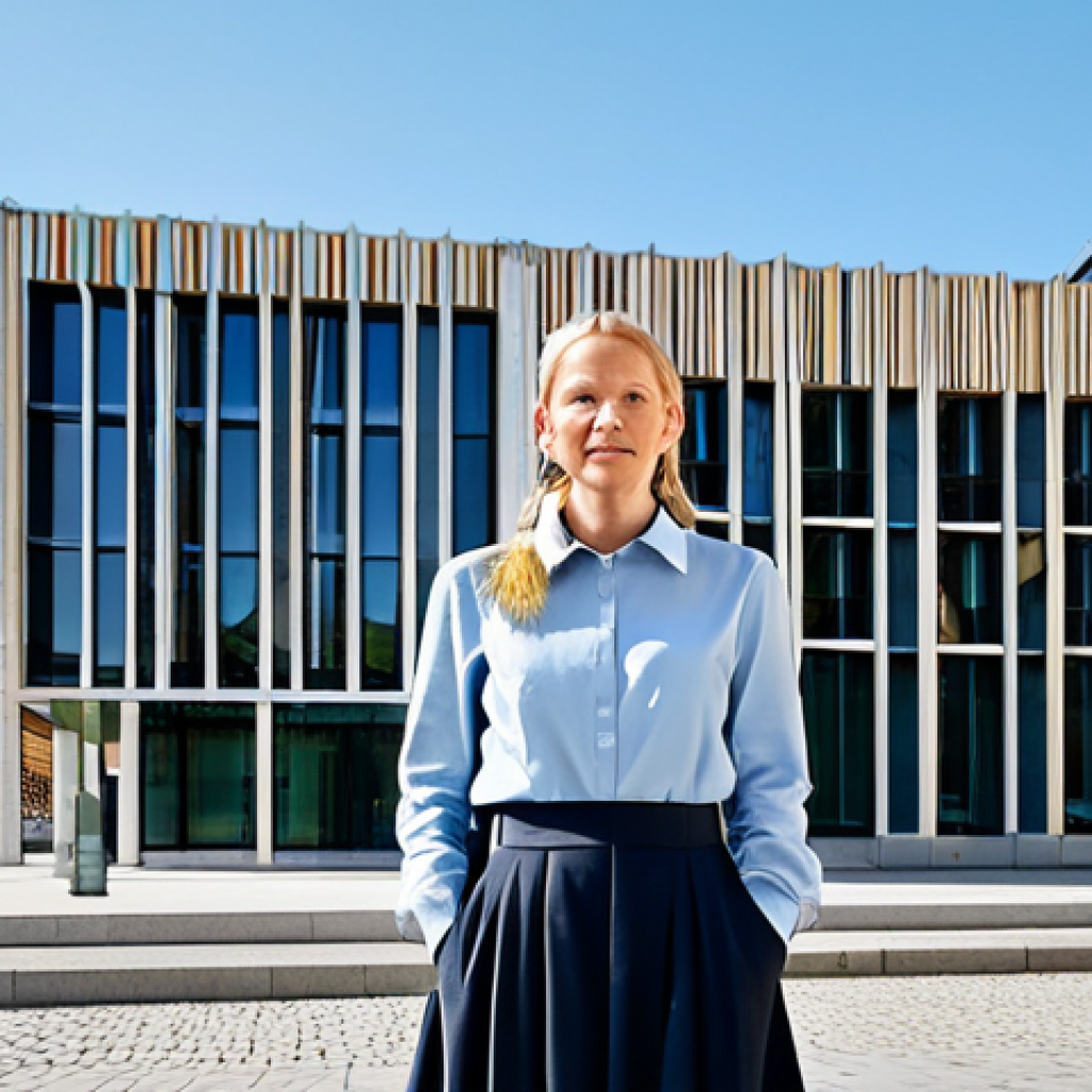**

"A professional Swedish architect in a modest, stylish dress, standing in front of a modern, eco-friendly building in Stockholm, fully clothed, appropriate attire, safe for work, perfect anatomy, natural proportions, architectural photography, high quality, daytime, clear sky"

**