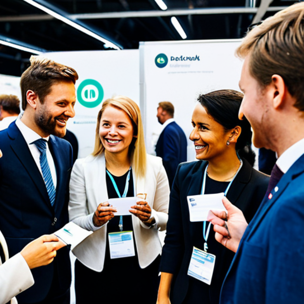 Networking Event**

"A diverse group of fully clothed professionals in modest business attire networking at a career fair in Stockholm, Sweden. People are smiling, exchanging business cards, and engaging in conversation. Background includes company booths and displays. Safe for work, appropriate content, perfect anatomy, natural proportions, professional, family-friendly, high quality."

**