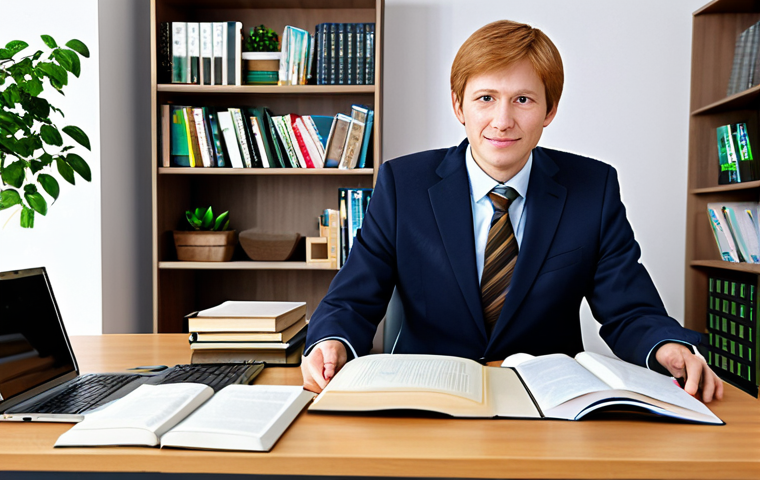 Professional Translator at Work**
A professional translator, fully clothed in business casual attire, working at a bright, modern desk. Several open books and a laptop are visible, displaying Japanese and Swedish text. The background includes a well-organized office with bookshelves and plants. Safe for work, appropriate content, perfect anatomy, natural pose, well-formed hands, proper finger count, natural body proportions, professional, modest, family-friendly. High-quality digital art, realistic lighting.
**