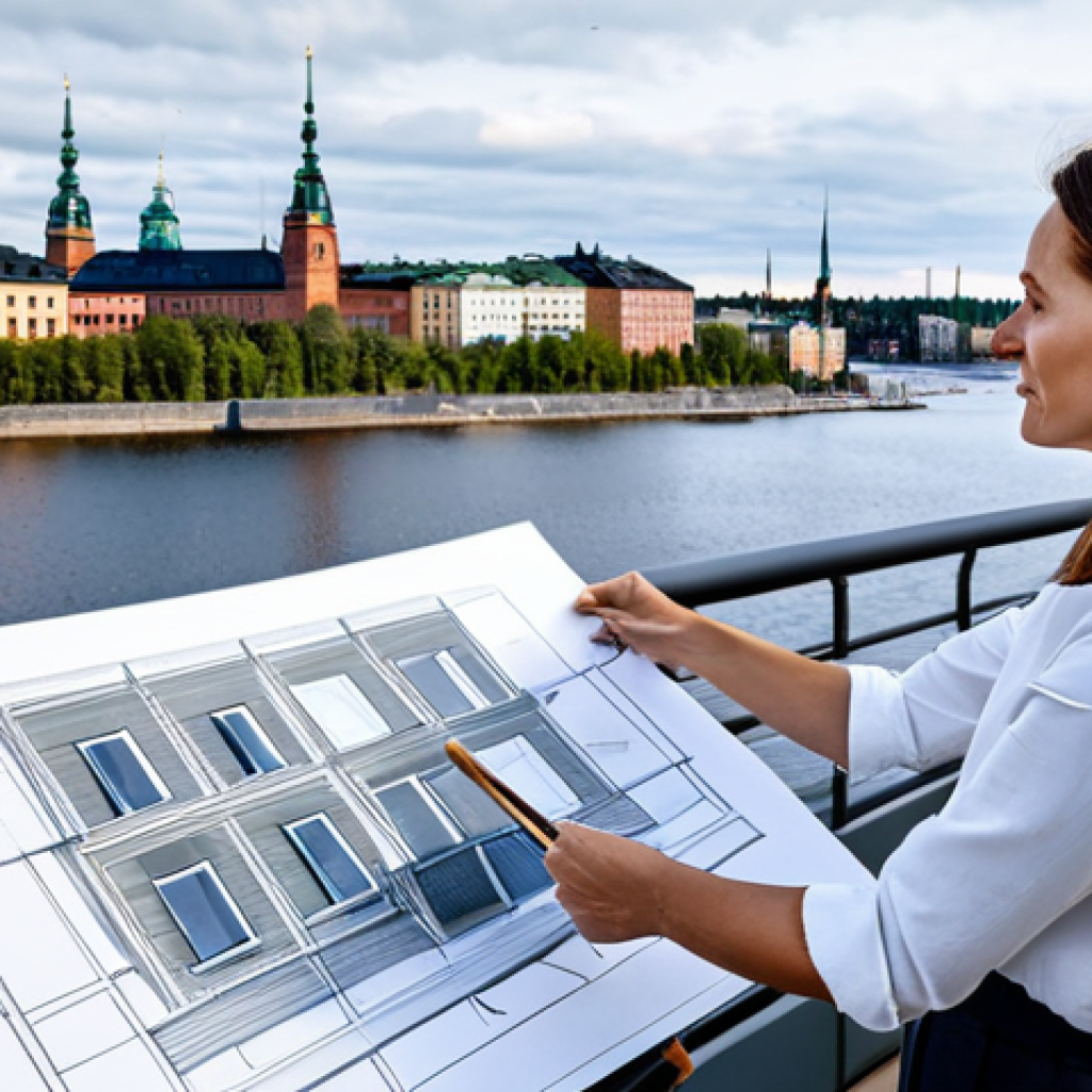 **
"A professional architect presenting blueprints for a modern, sustainable home in Stockholm, Sweden. She is wearing a stylish yet modest business outfit, fully clothed. The background features the cityscape and waterfront. Safe for work, appropriate content, perfect anatomy, natural proportions, professional photograph, high quality, family-friendly."
**