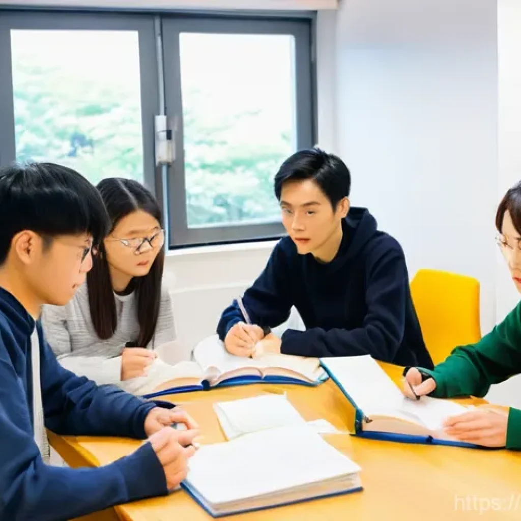 JLPT 스터디 그룹 운영 팁 - **Prompt 1: Focused JLPT Study Group Session**
"A diverse group of three to four young adults, a...