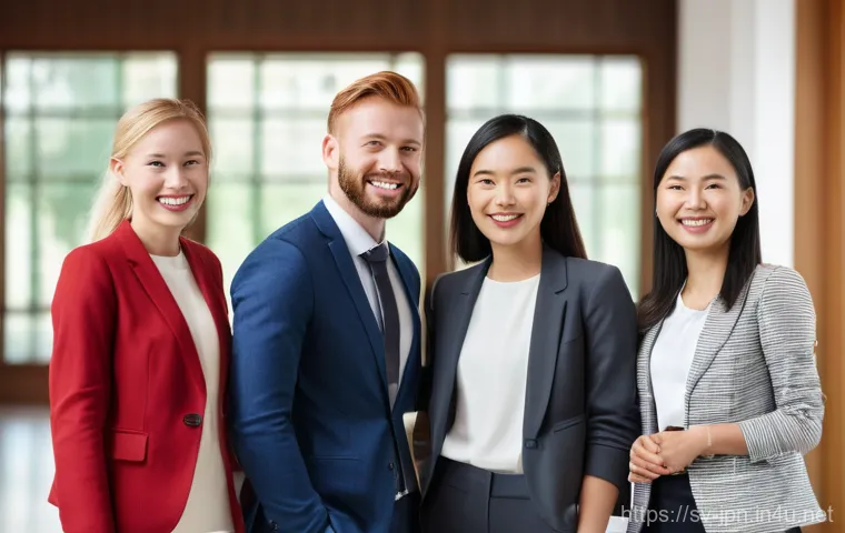 JLPT 성적을 활용한 전문 자격증 취득 사례 - **Prompt:** A diverse group of young professionals (20s-30s, any gender, wearing smart business casu...