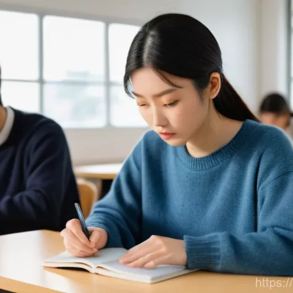 JLPT와 일본 내 고용 시장 분석 - **A Focused Japanese Language Student:**
"A bright, contemporary study space featuring a diverse...