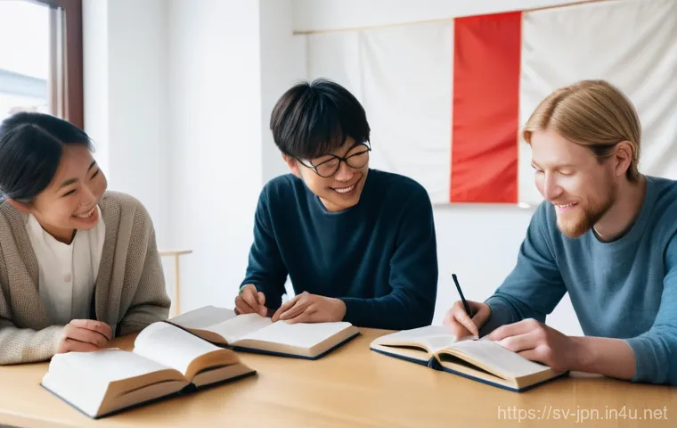 JLPT 실전 모의고사 활용 경험담 - A person (late 20s, gender-neutral) is confidently taking a simulated JLPT practice test in a well-l...