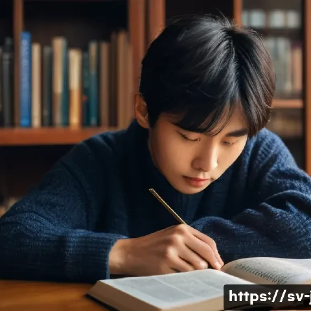 JLPT N1 시험 실전 사례 - **Reading Comprehension Focus:** "A young adult, with a focused and determined expression, is deeply...