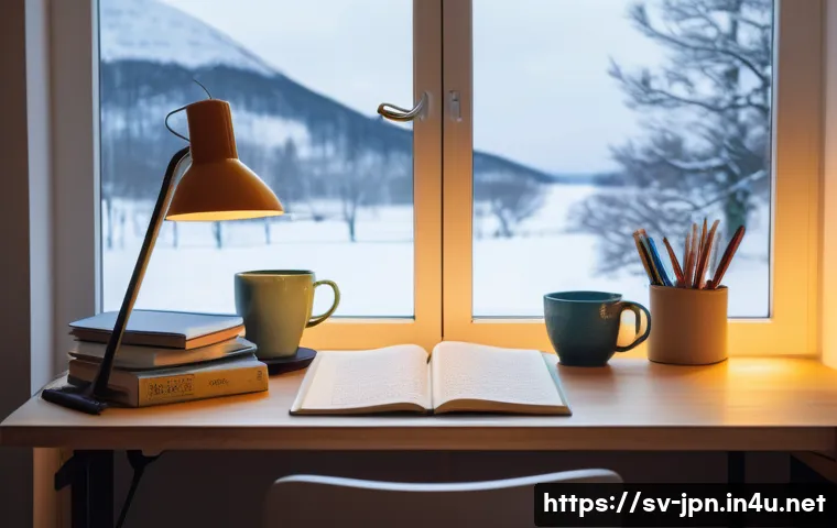 JLPT N3 초보자 추천 교재 TOP 5 - A cozy study corner in a modern Swedish apartment, featuring a neatly organized desk with popular Ja...
