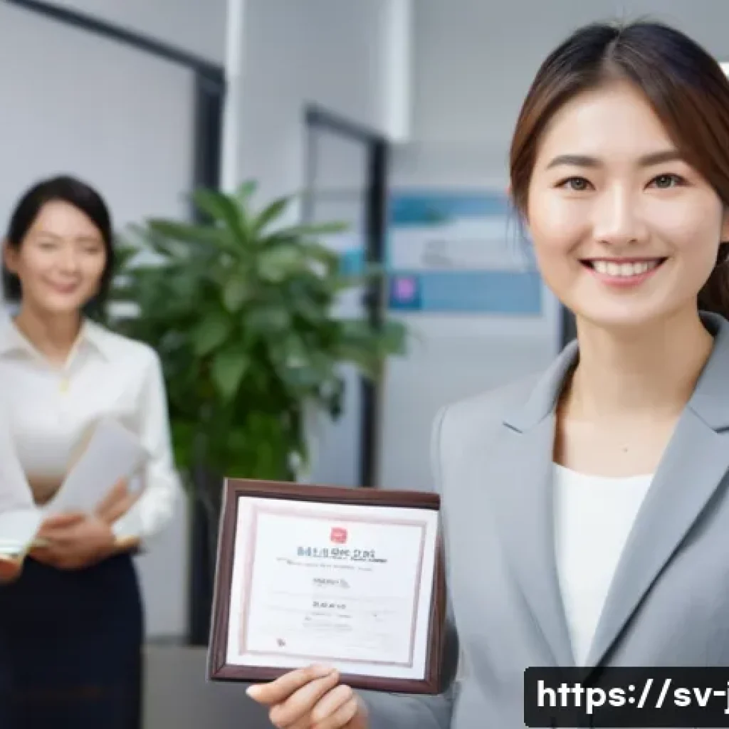 JLPT 자격증으로 일본 정부 공인 직업 취업 - A professional Scandinavian woman in her late 20s, dressed in smart business attire with a neat blaz...