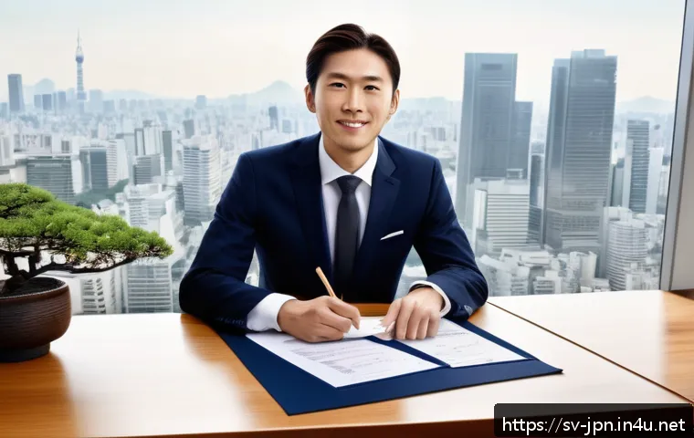 JLPT와 일본 내 자격증 시험 조합 사례 - A professional Japanese office scene showing a young Swedish man in business attire, confidently hol...