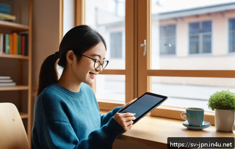 JLPT 학습에 효과적인 온라인 강의 플랫폼 - A cozy modern study room with a young adult woman using a tablet to practice Japanese grammar via a ...