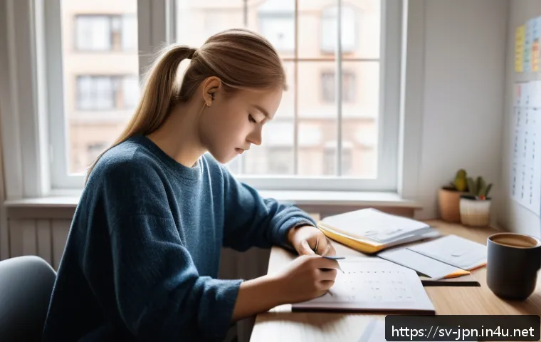 JLPT 시험 중 초보자들이 흔히 하는 실수 - A focused young Swedish student studying Japanese at a clean, modern desk with textbooks, flashcards...