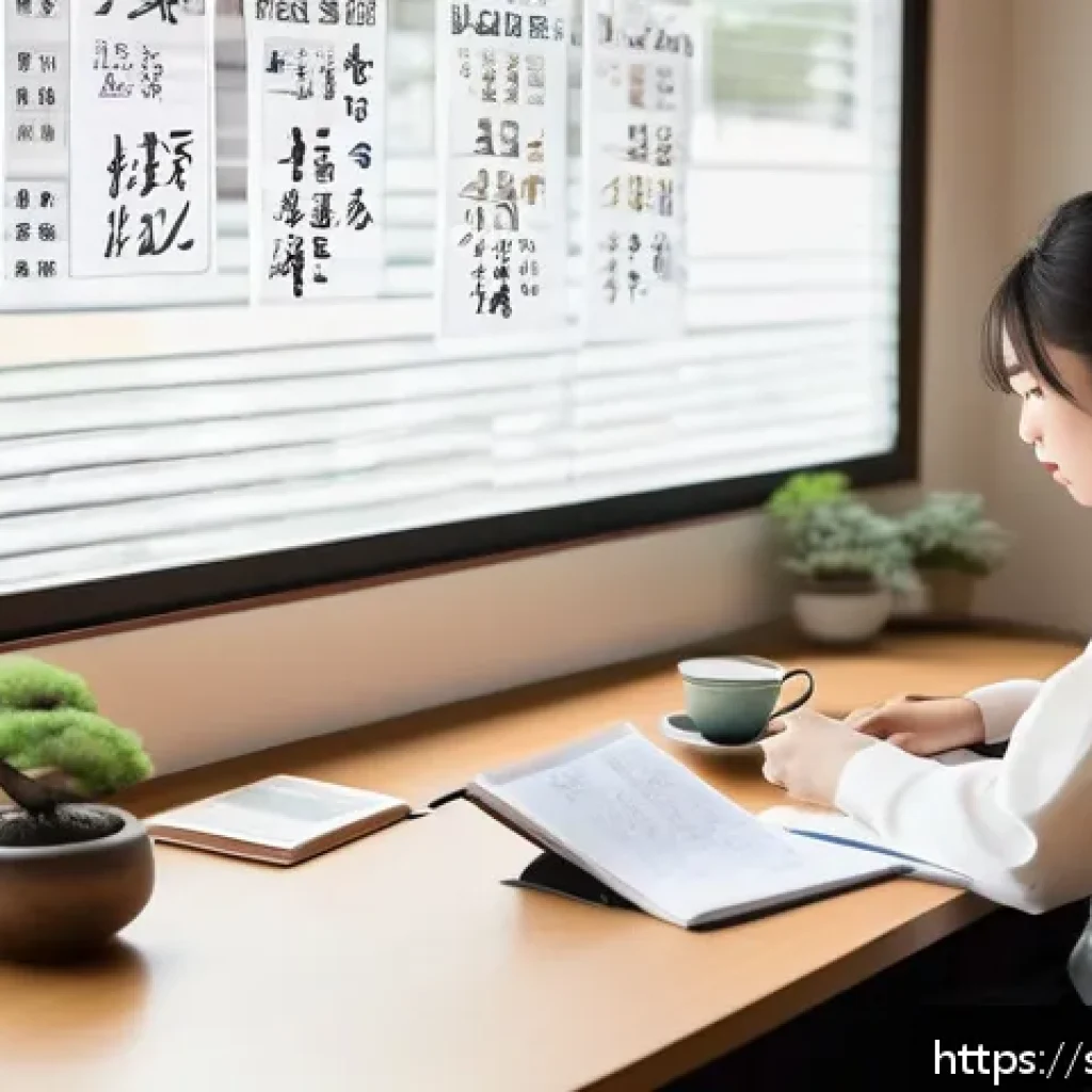 JLPT 시험과 일본 기업 인터뷰 준비 방법 - A focused Japanese language learner studying at a tidy Scandinavian home desk, surrounded by JLPT N5...