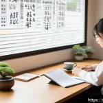 Home 19 JLPT 시험과 일본 기업 인터뷰 준비 방법 - A focused Japanese language learner studying at a tidy Scandinavian home desk, surrounded by JLPT N5...
