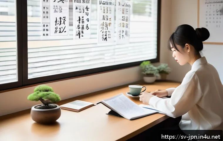 JLPT 시험과 일본 기업 인터뷰 준비 방법 - A focused Japanese language learner studying at a tidy Scandinavian home desk, surrounded by JLPT N5...