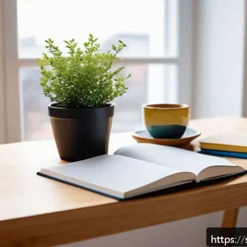 Home 17 JLPT와 일본어 고급 문법 학습법 - A cozy modern study room in a Swedish apartment with a young adult sitting at a wooden desk, surroun...