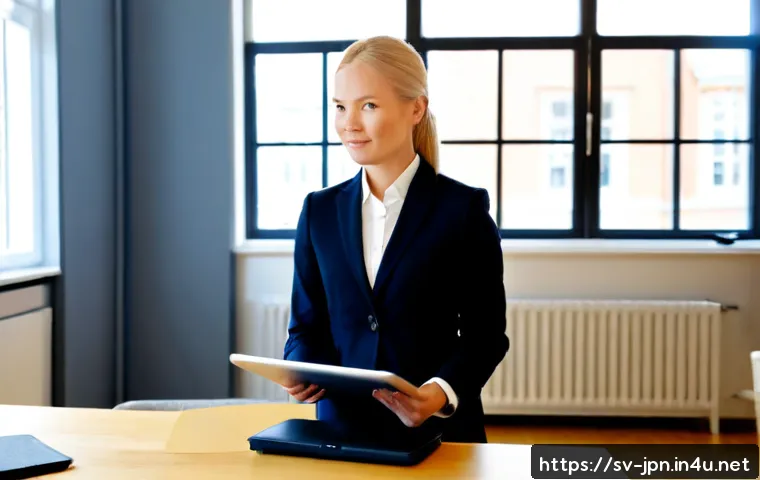 Home 17 JLPT 자격증의 실질적 가치를 높이는 법 - Photorealistic Swedish job candidate in a bright Stockholm-style modern office, confidently presenti...